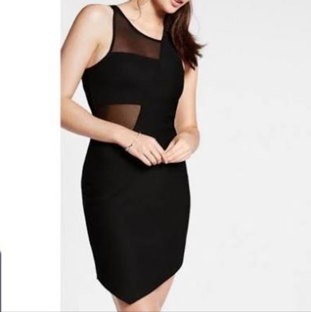 NWOT Express mesh cutout bodycon asymmetrical dress.